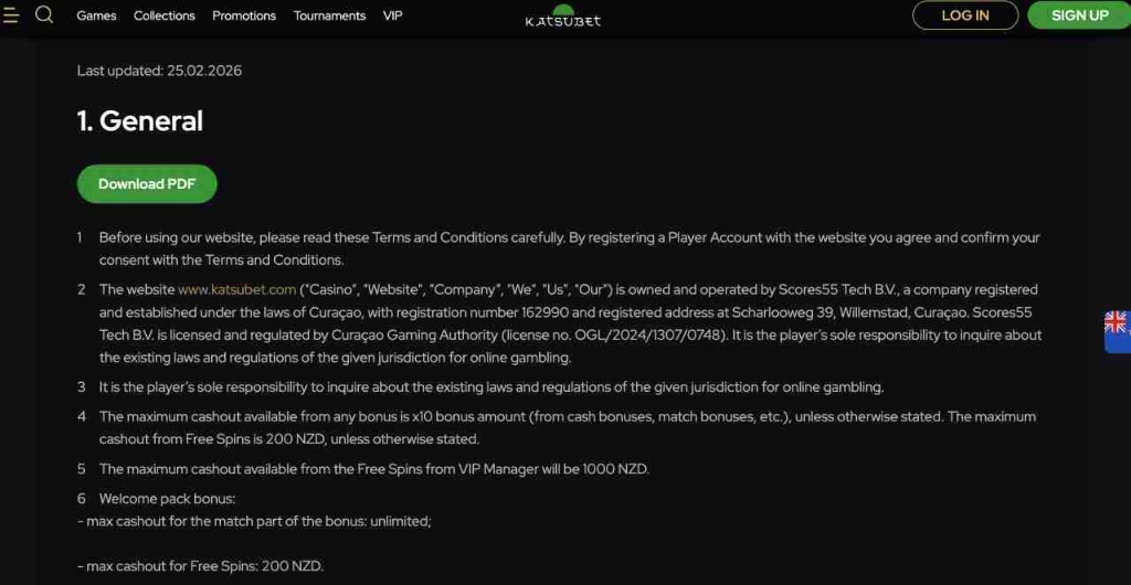 Katsubet terms screenshot