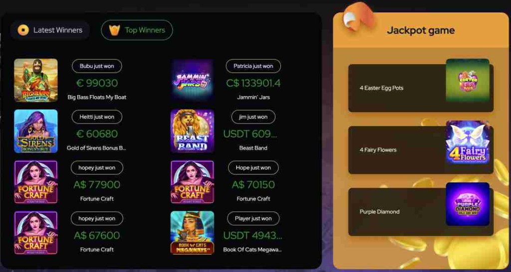 Katsubet top winners screenshot