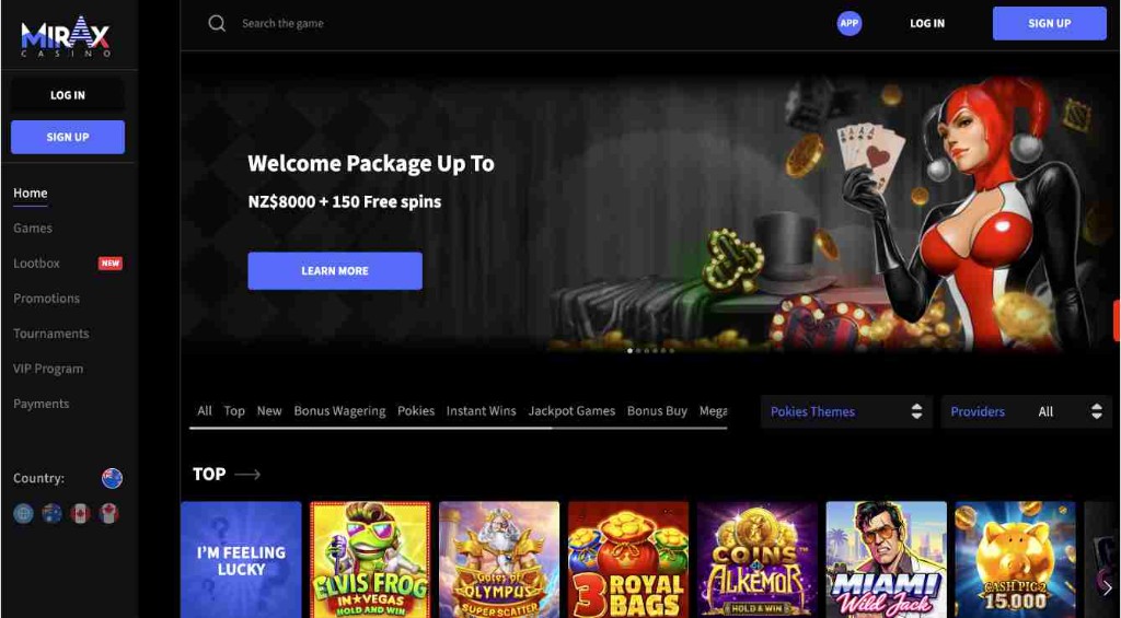 Mirax homepage screenshot