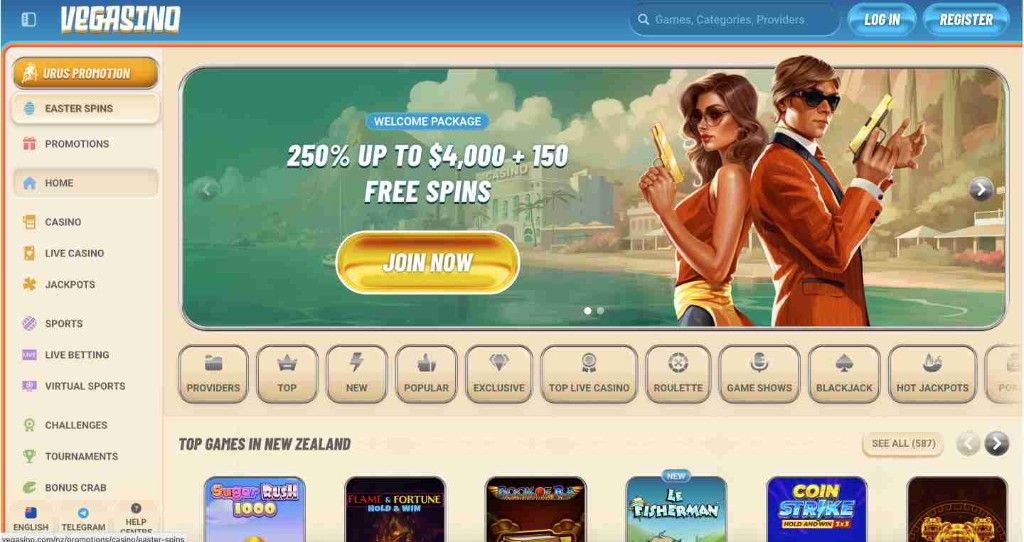 Vegasino homepage screenshot