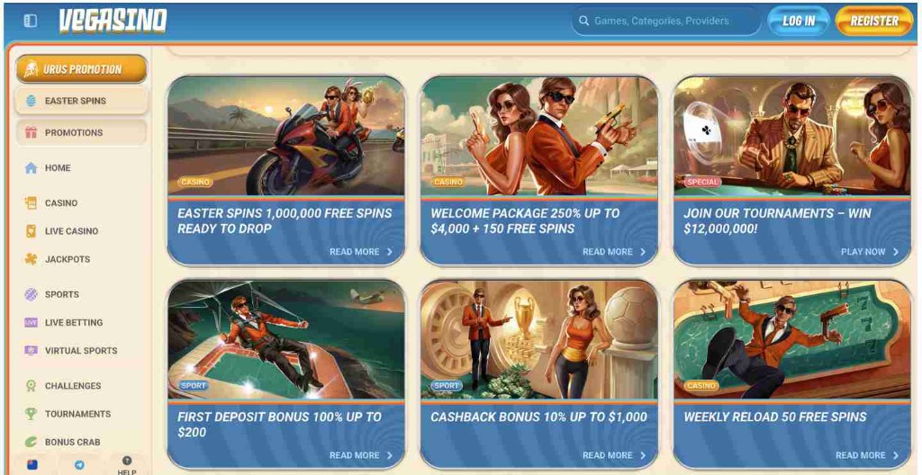 Vegasino promotions overview screenshot